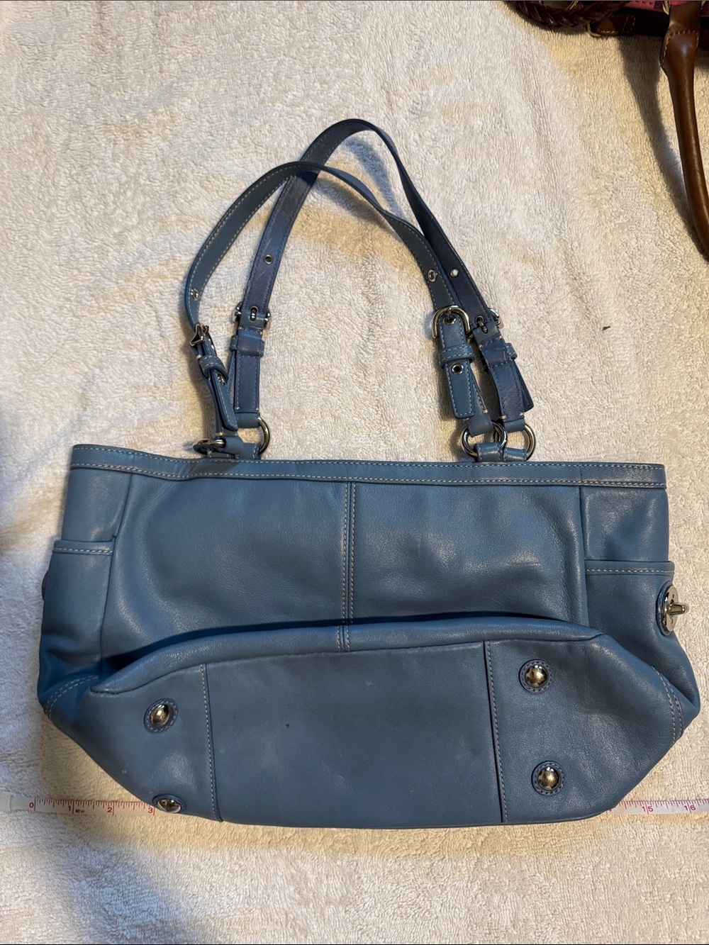 Coach Blue Leather Shoulder Tote - Picture 5 of 6